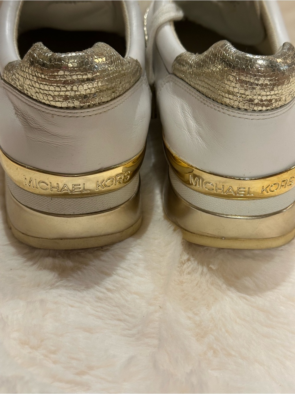 Michael Kors White and Gold Women's Sparkle Lace-Up Sneakers - Picture 9 of 10